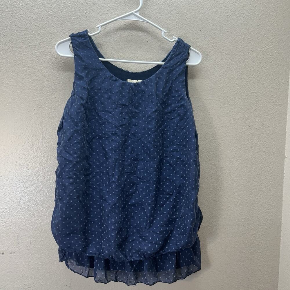 Giusy Italy size M navy Polka Dot‎ top Silk scoop neck Quiet Luxury Lined Summer